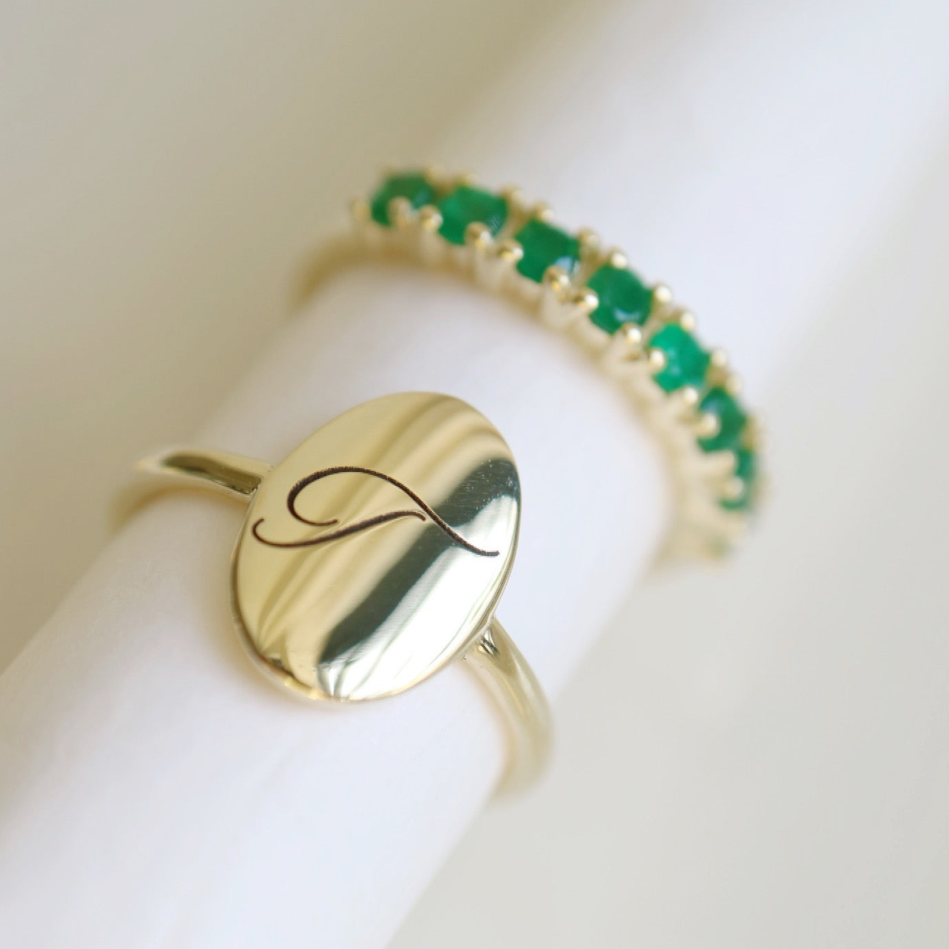 9kt gold Initial Signet Pinkie ring by Meraki Jewellery