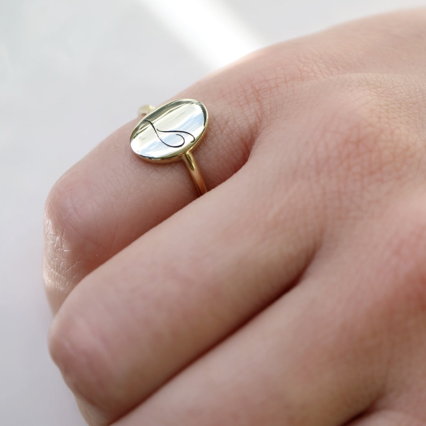 9kt gold Initial Signet Pinkie ring by Meraki Jewellery