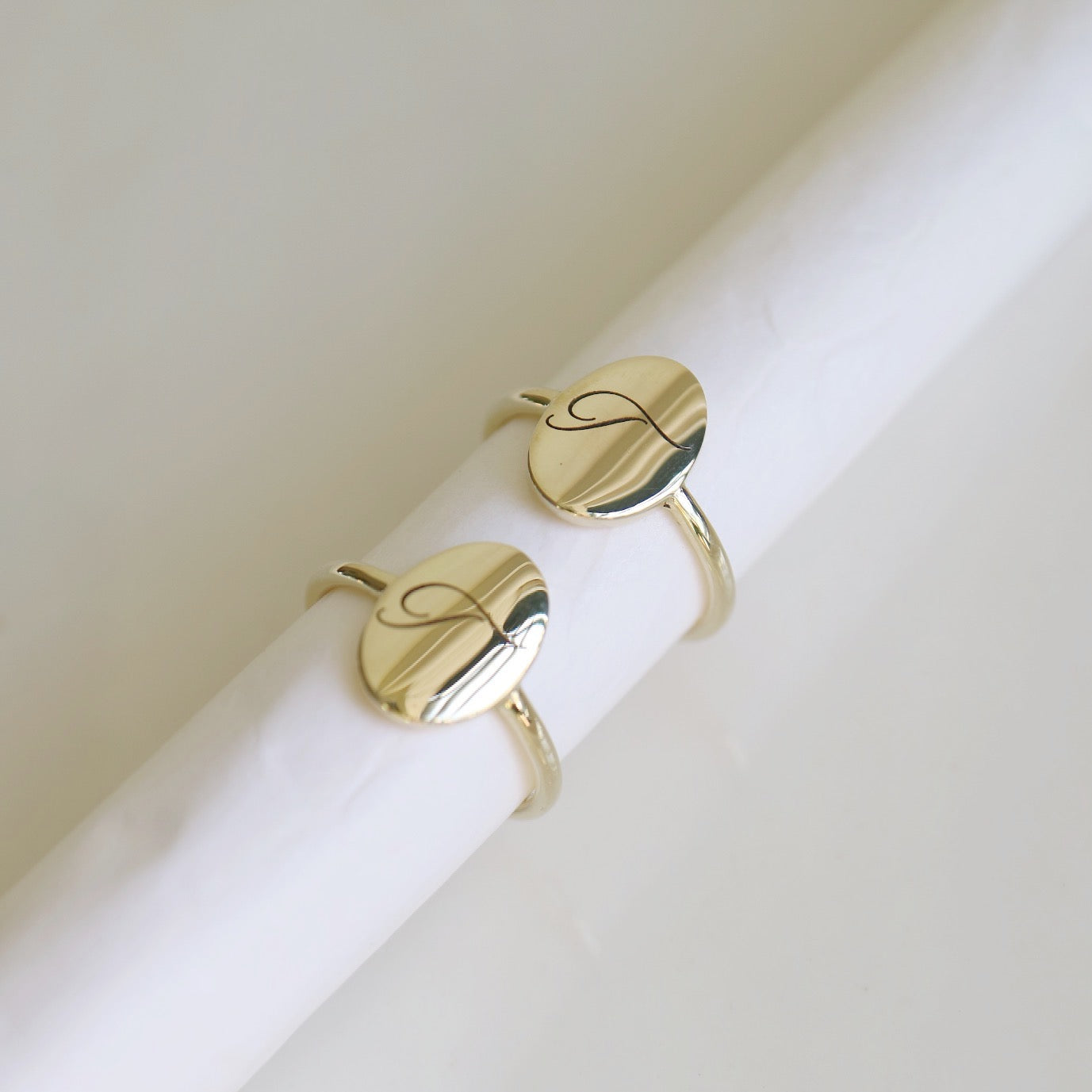 9kt gold Initial Signet Pinkie ring by Meraki Jewellery
