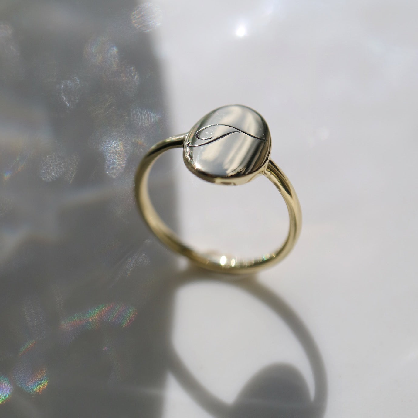 9kt gold Initial Signet Pinkie ring by Meraki Jewellery