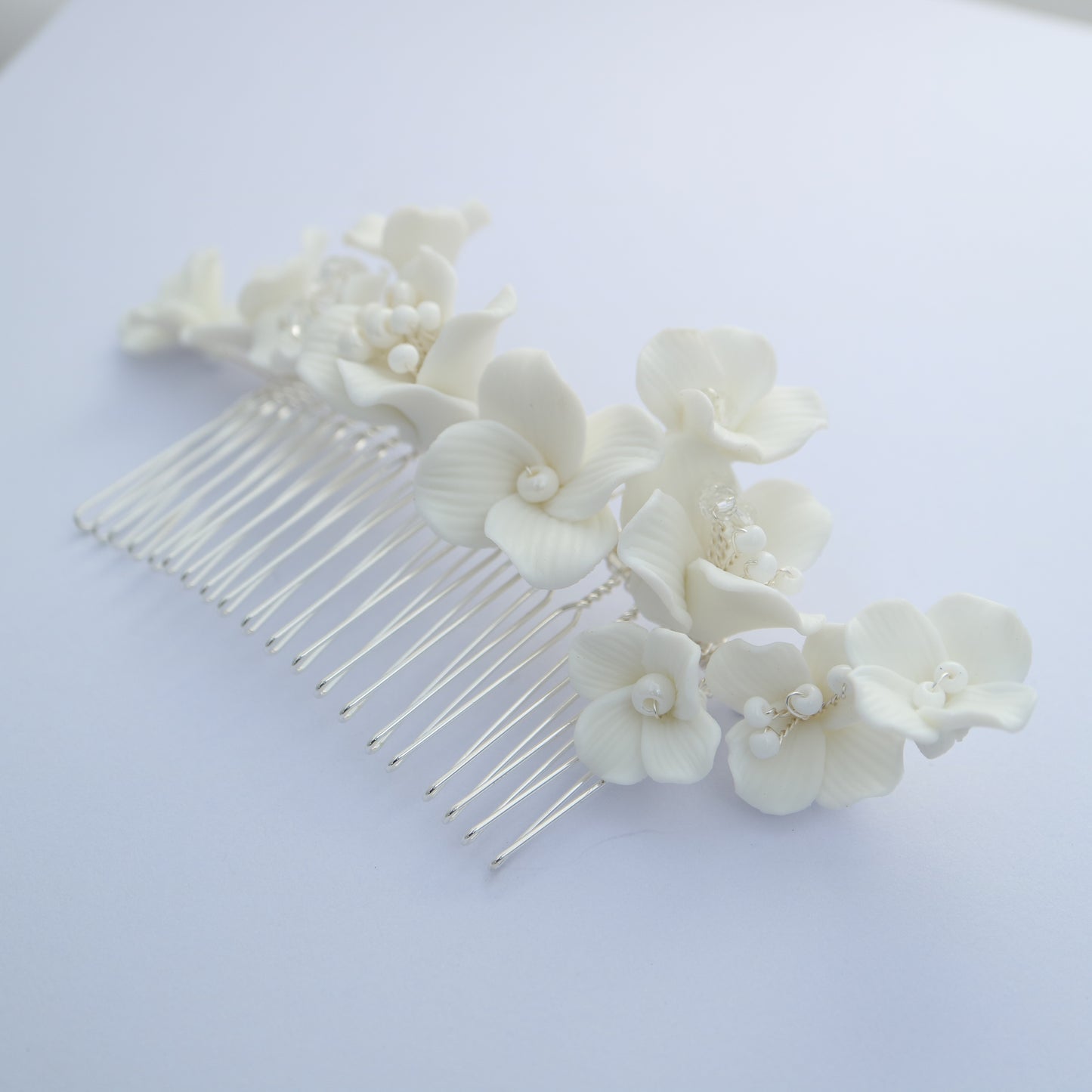 Spring Bloom bridal hair clip porcelain ceramic flowers and pearls
