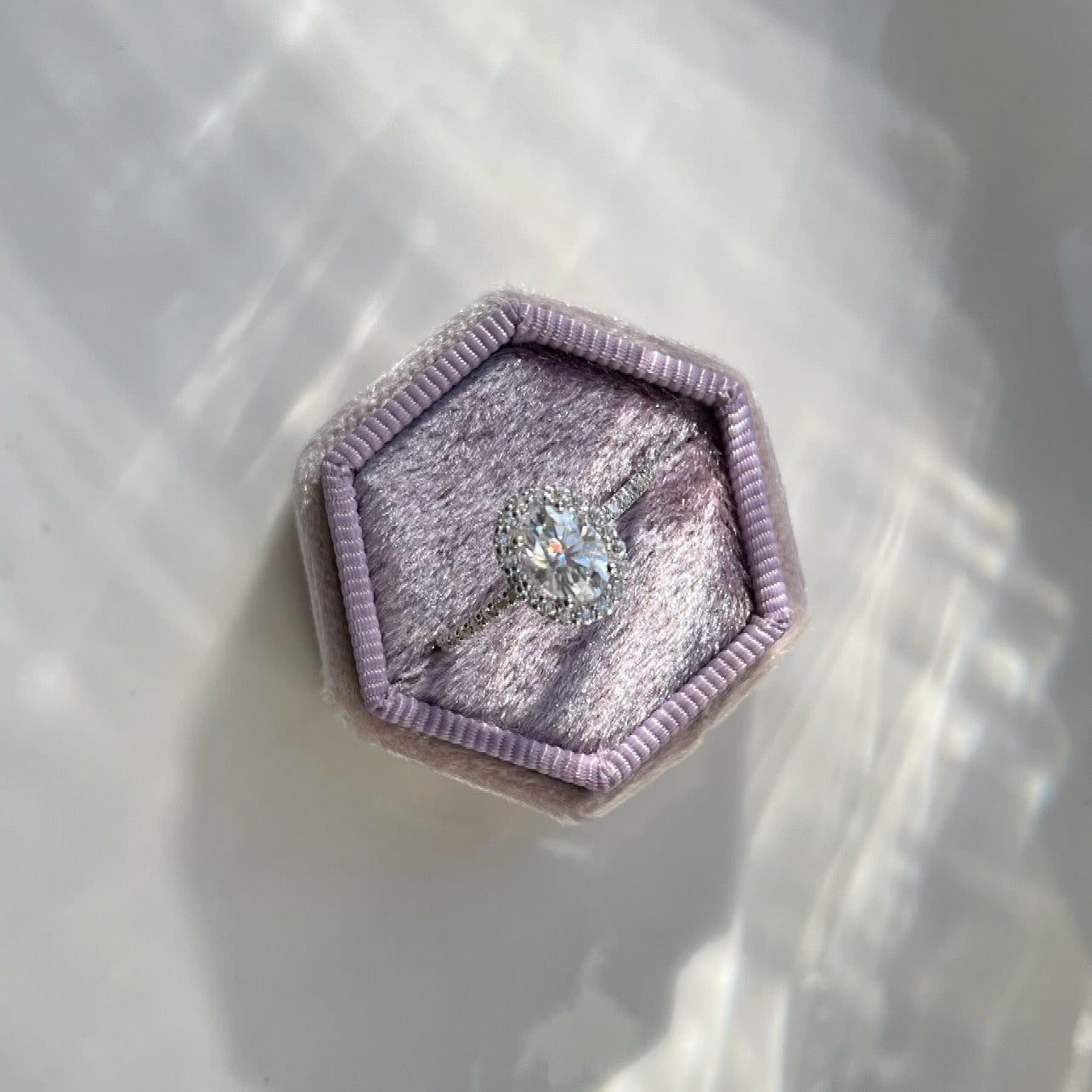 9ct white gold moissanite halo engagement ring