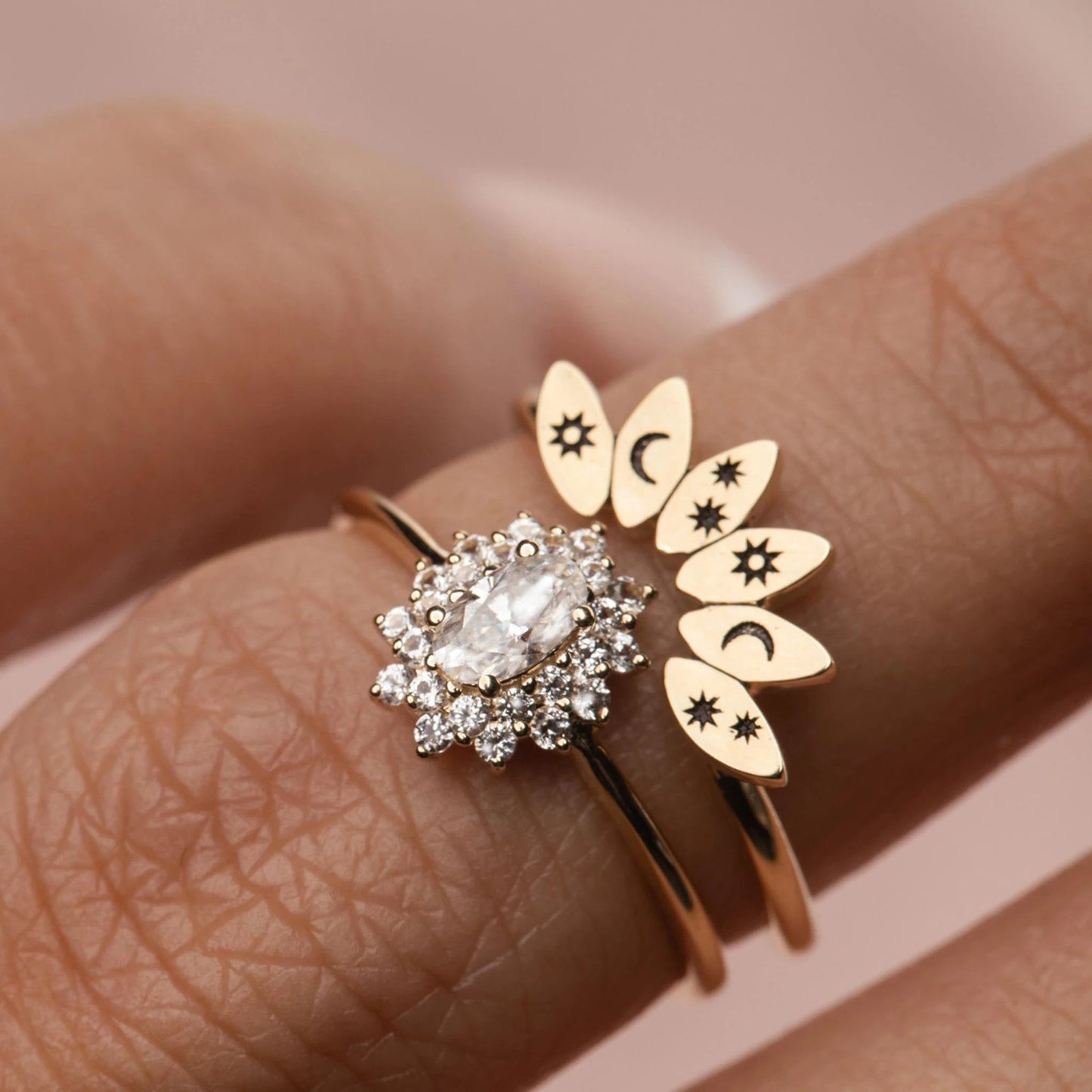 10kt Moissanite & Sapphire Deux Fleur Ring from La Kaiser
