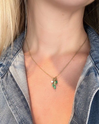 9ct gold pendant with green onyx, green tourmaline and white moissanite