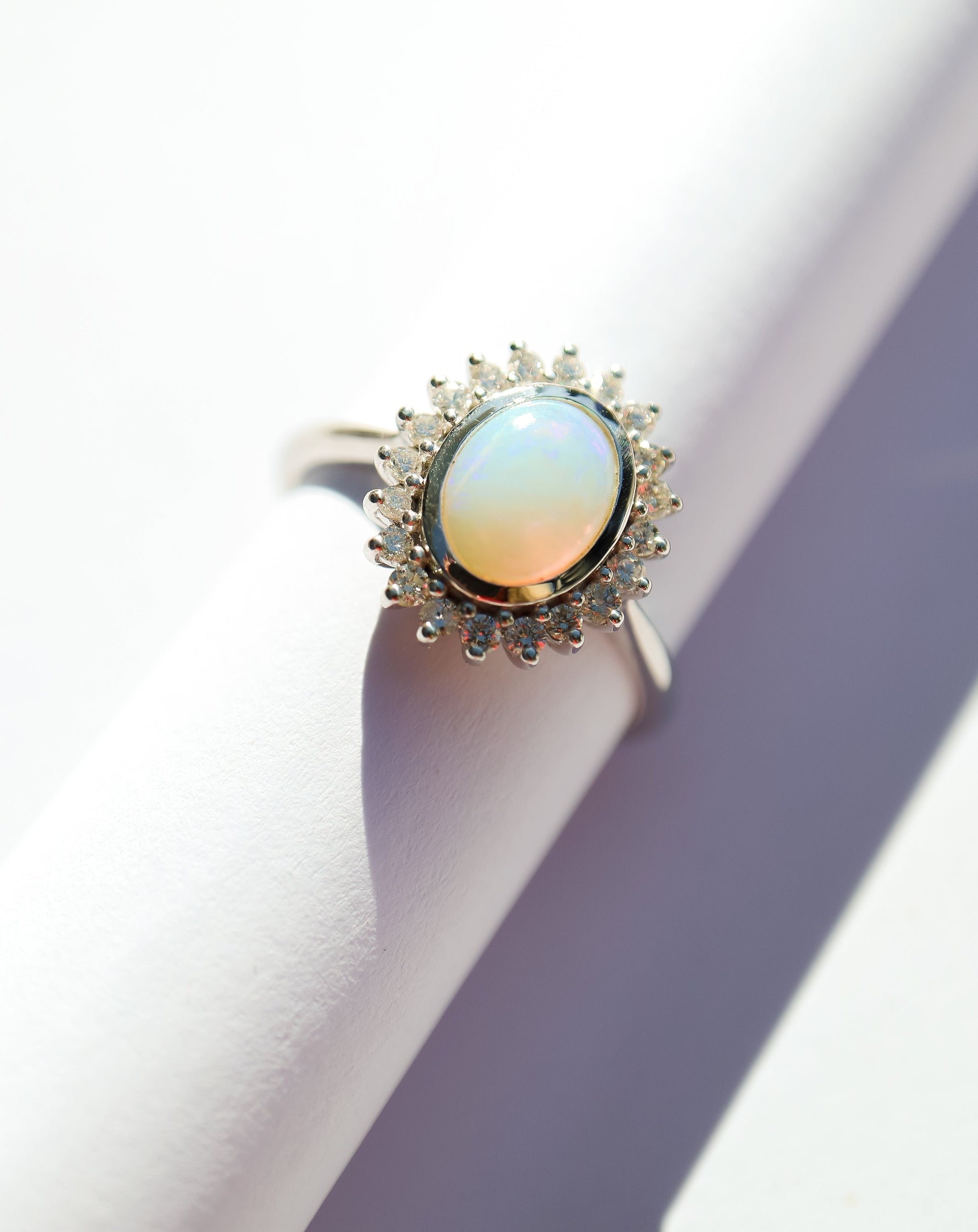 9ct white gold opal and diamond statement ring