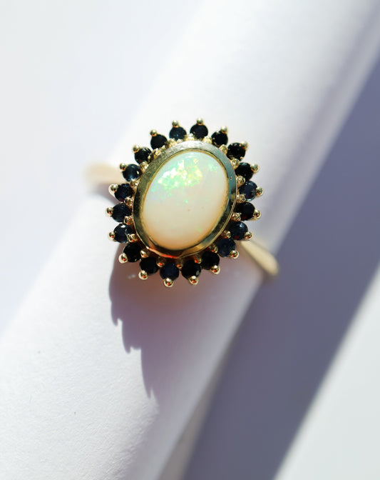 9ct white gold opal and sapphire statement ring