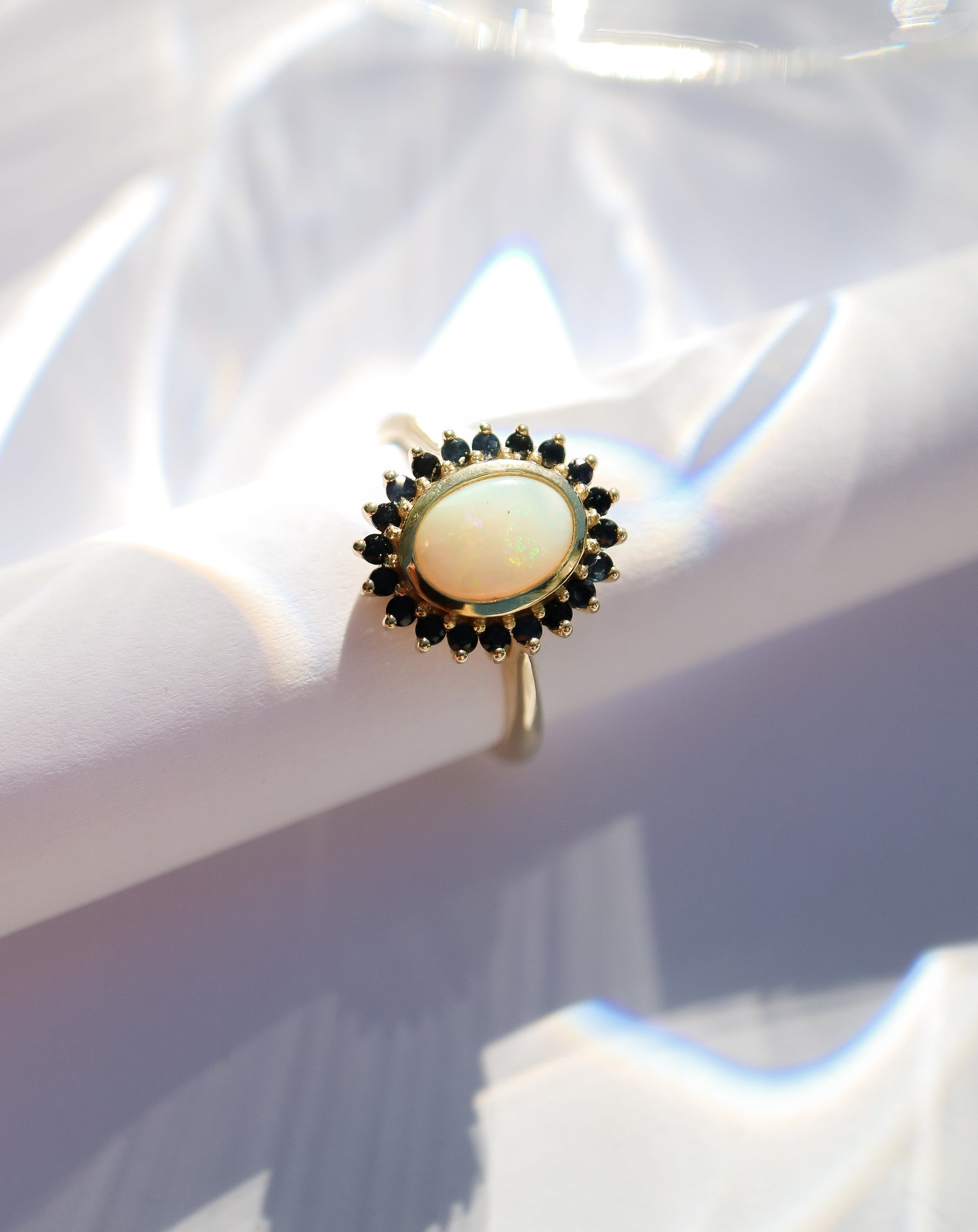9ct white gold opal and sapphire statement ring