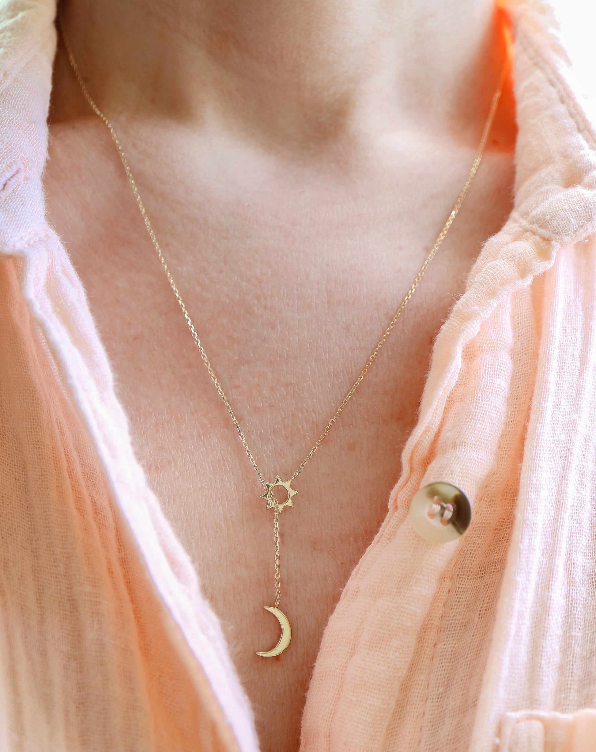 9kt Gold Sun and Moon Lariat Necklace – Collective - Main Image