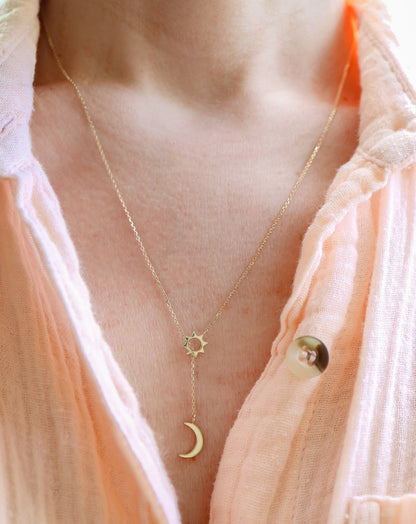 9ct gold Sun and Moon Lariat Necklace
