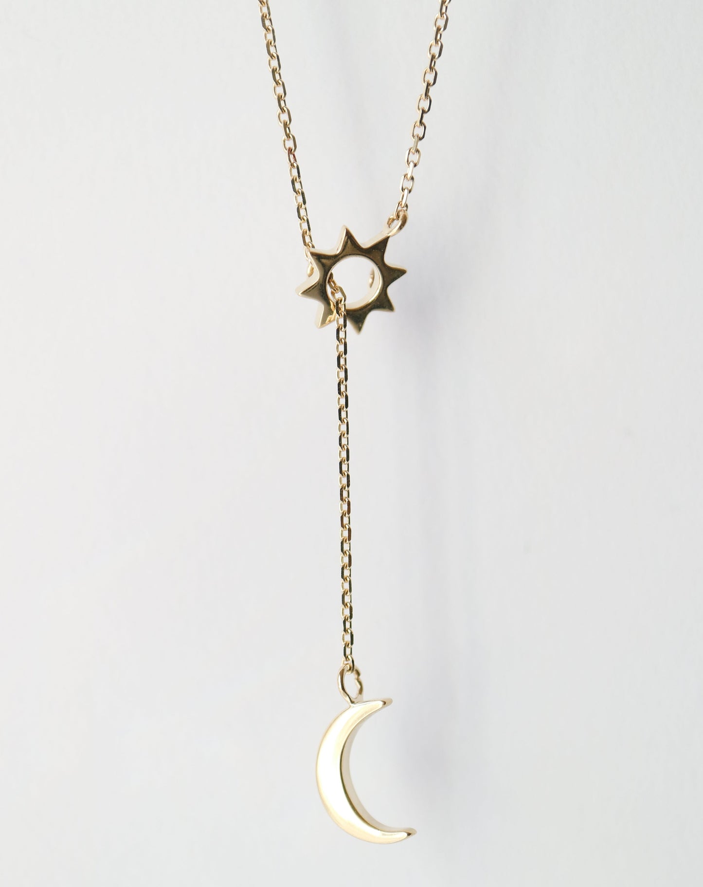 9ct gold Sun and Moon Lariat Necklace