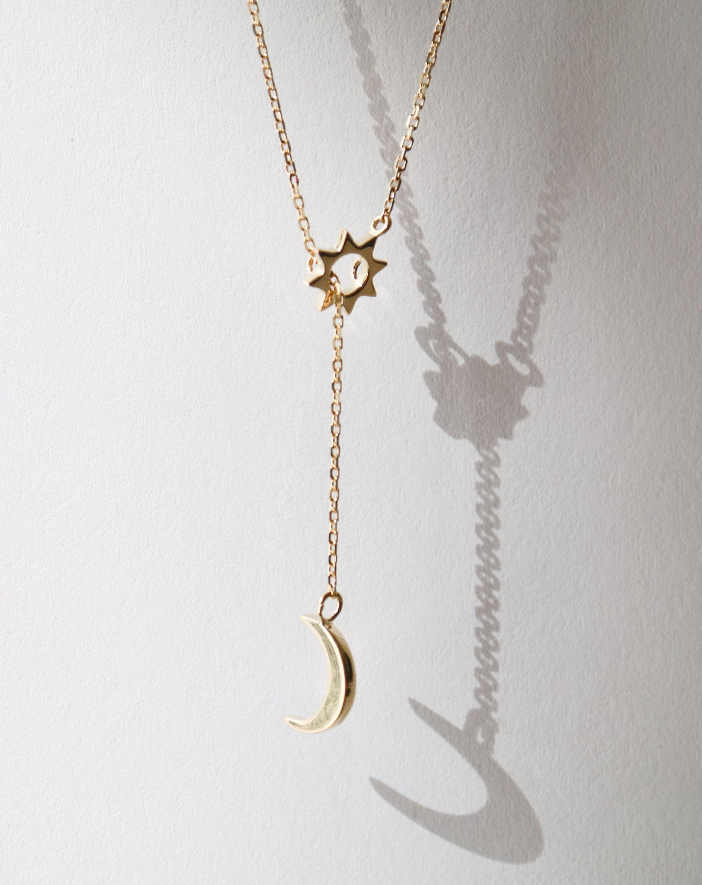 9ct gold Sun and Moon Lariat Necklace