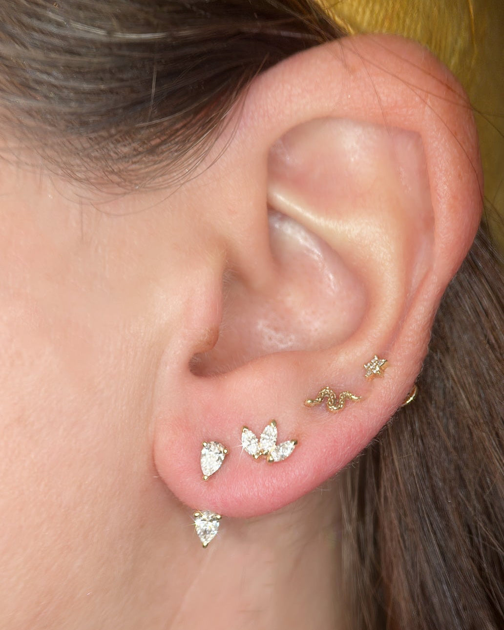 9ct gold and diamond studs stacked