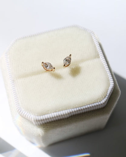 9ct gold studs with marquise diamonds in white velvet box