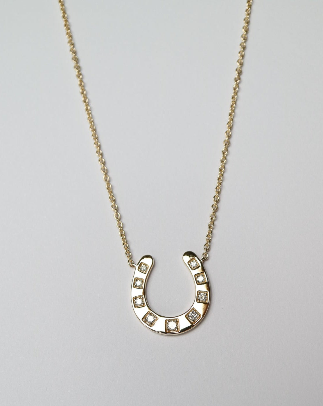 9kt gold and lab grown diamond horseshoe luck pendant necklace