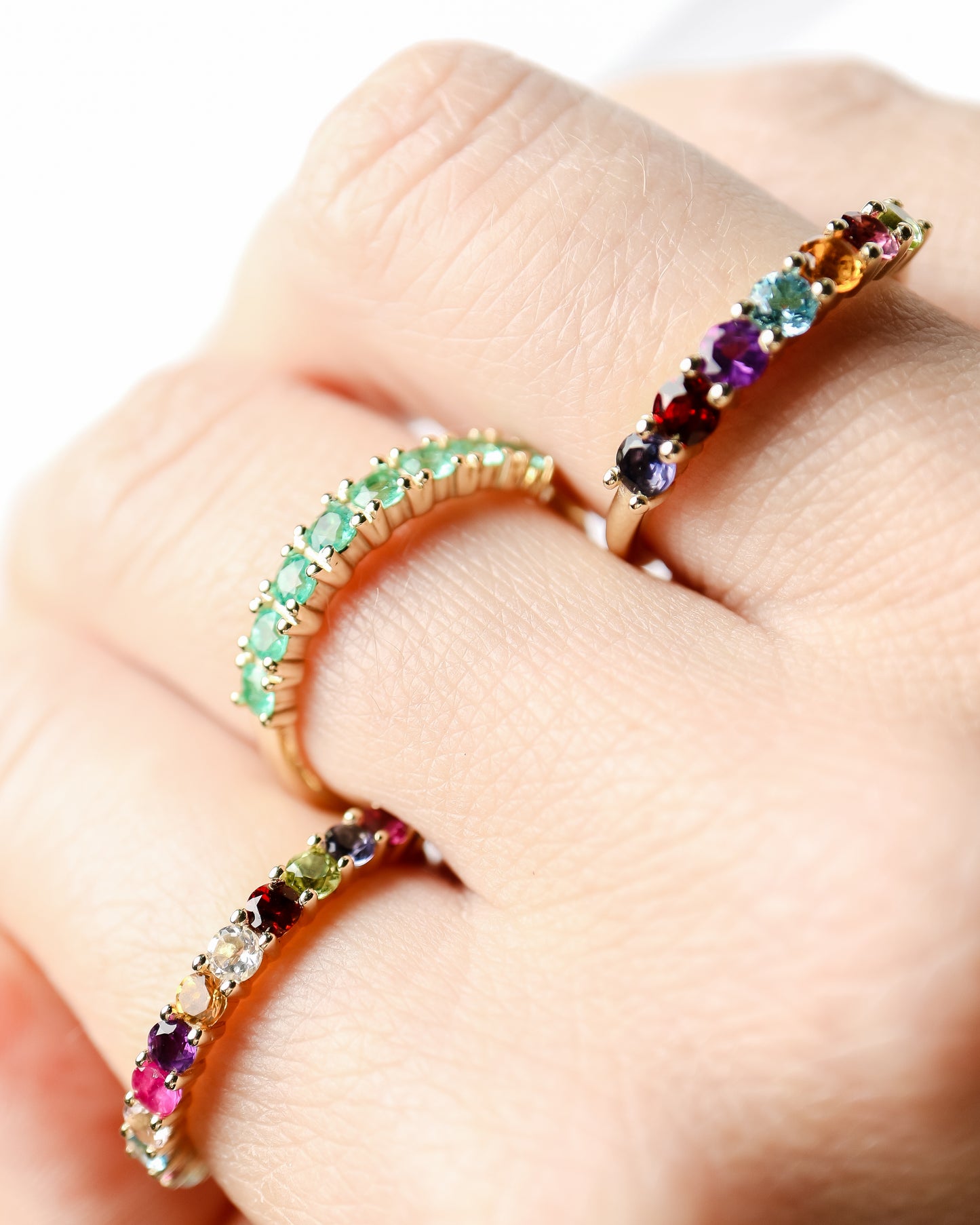 9ct gold multi coloured gemstone half eternity ring