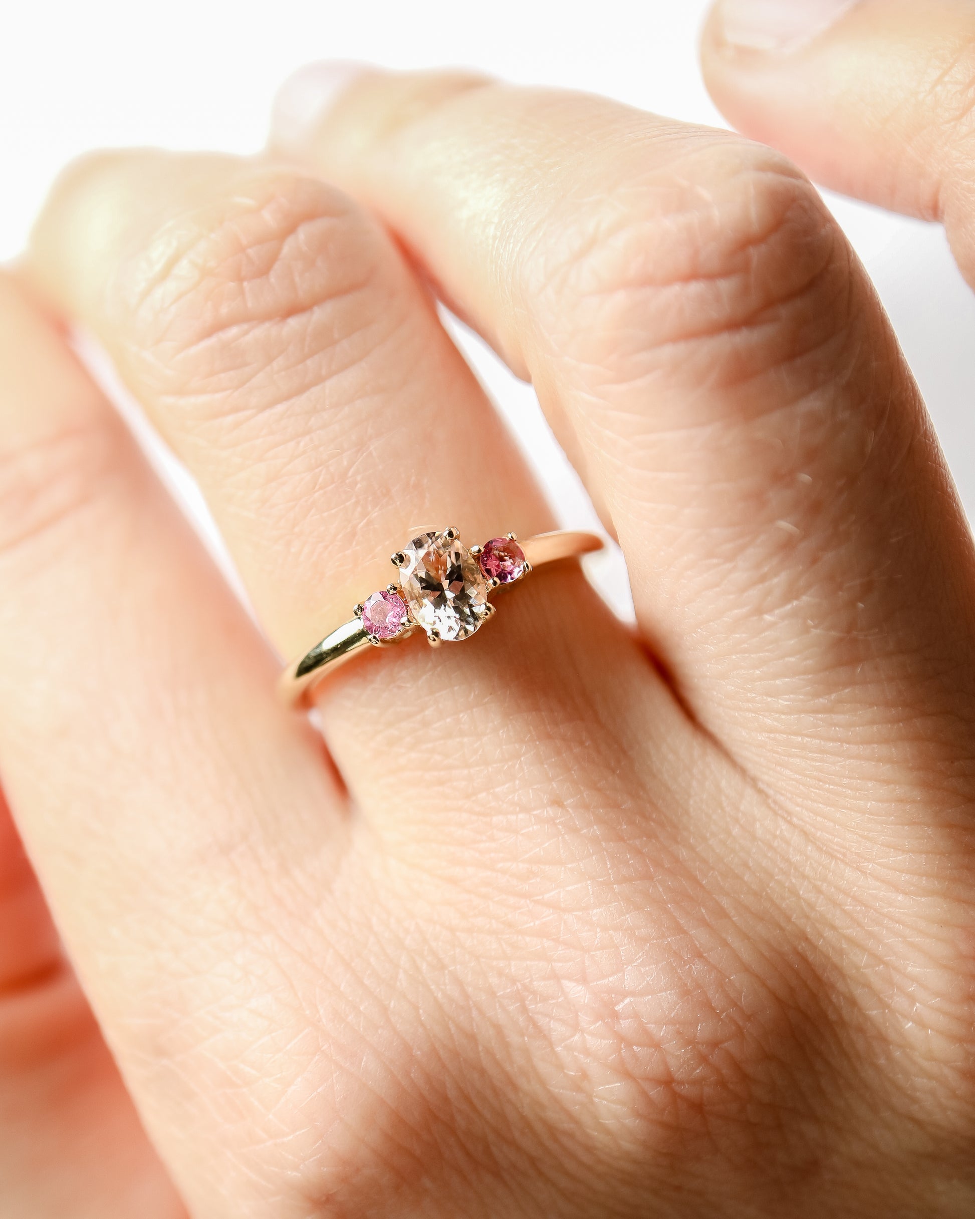 9ct gold Morganite and pink tourmaline Ballerina Ring