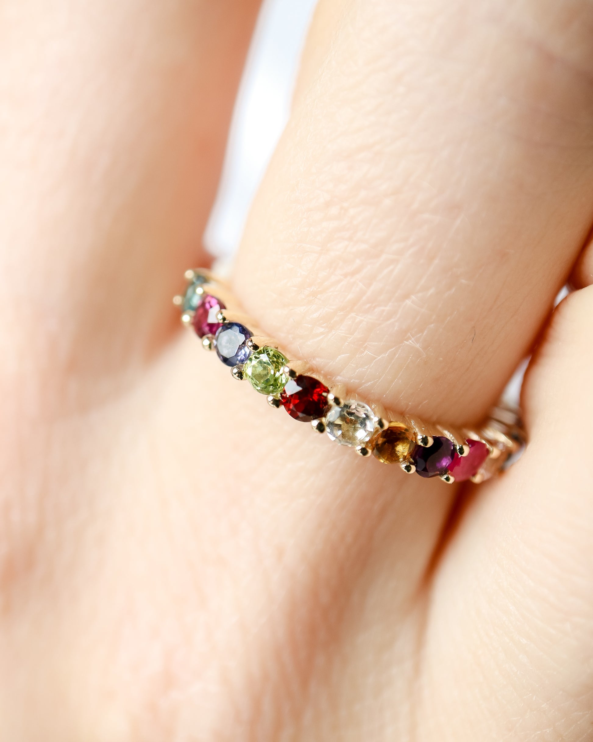 9ct gold multi coloured gemstone half eternity ring