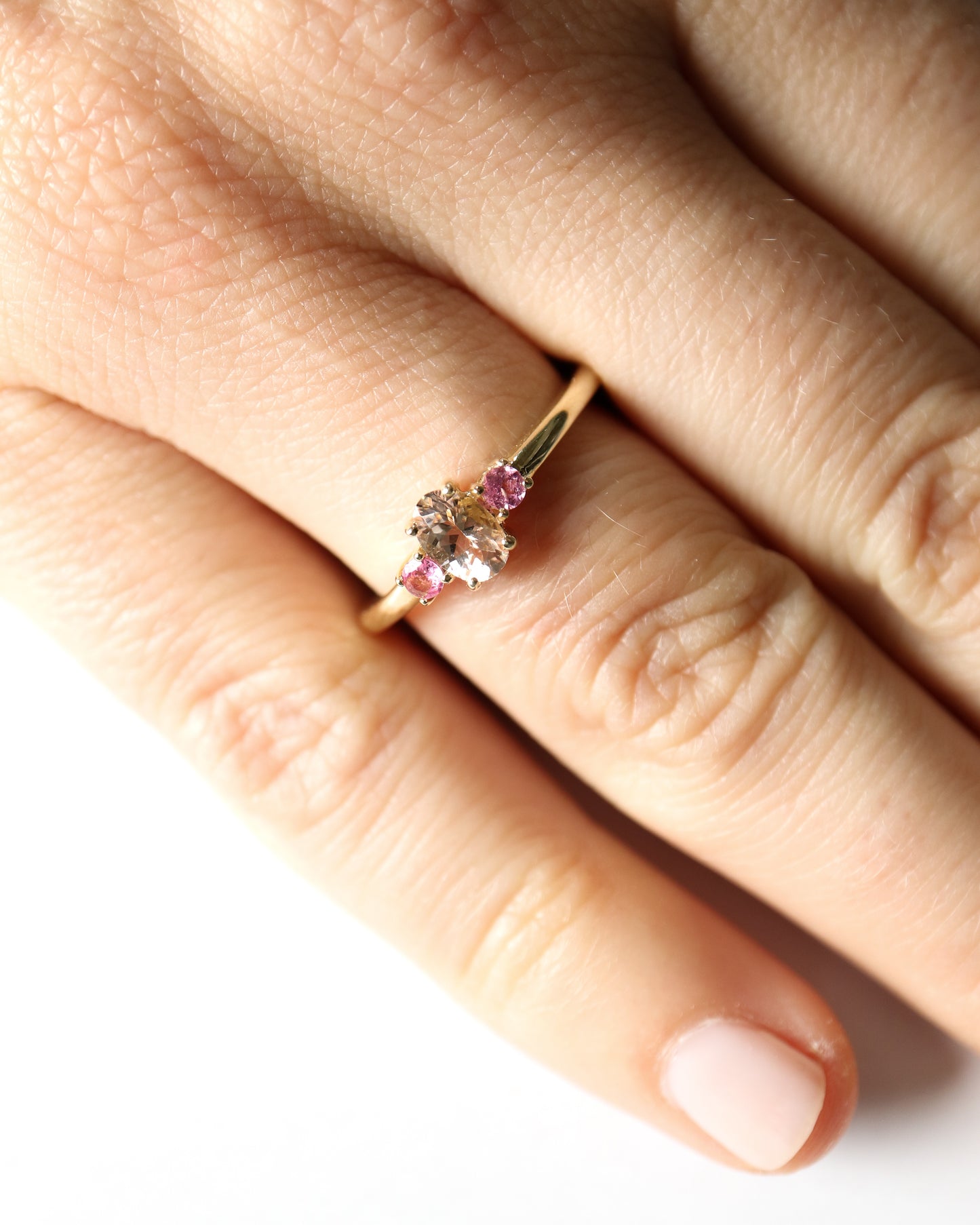 9ct gold Morganite and pink tourmaline Ballerina Ring
