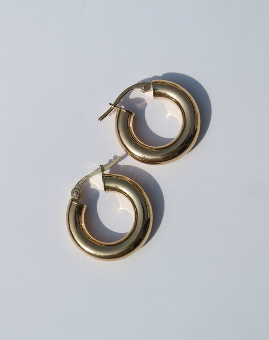 9ct gold Macaroni thick hoop earrings gold