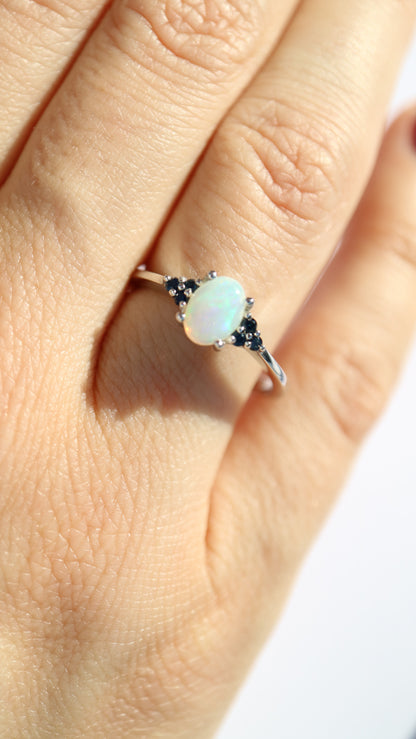 9kt White Gold Opal and Sapphire Sophie Ring