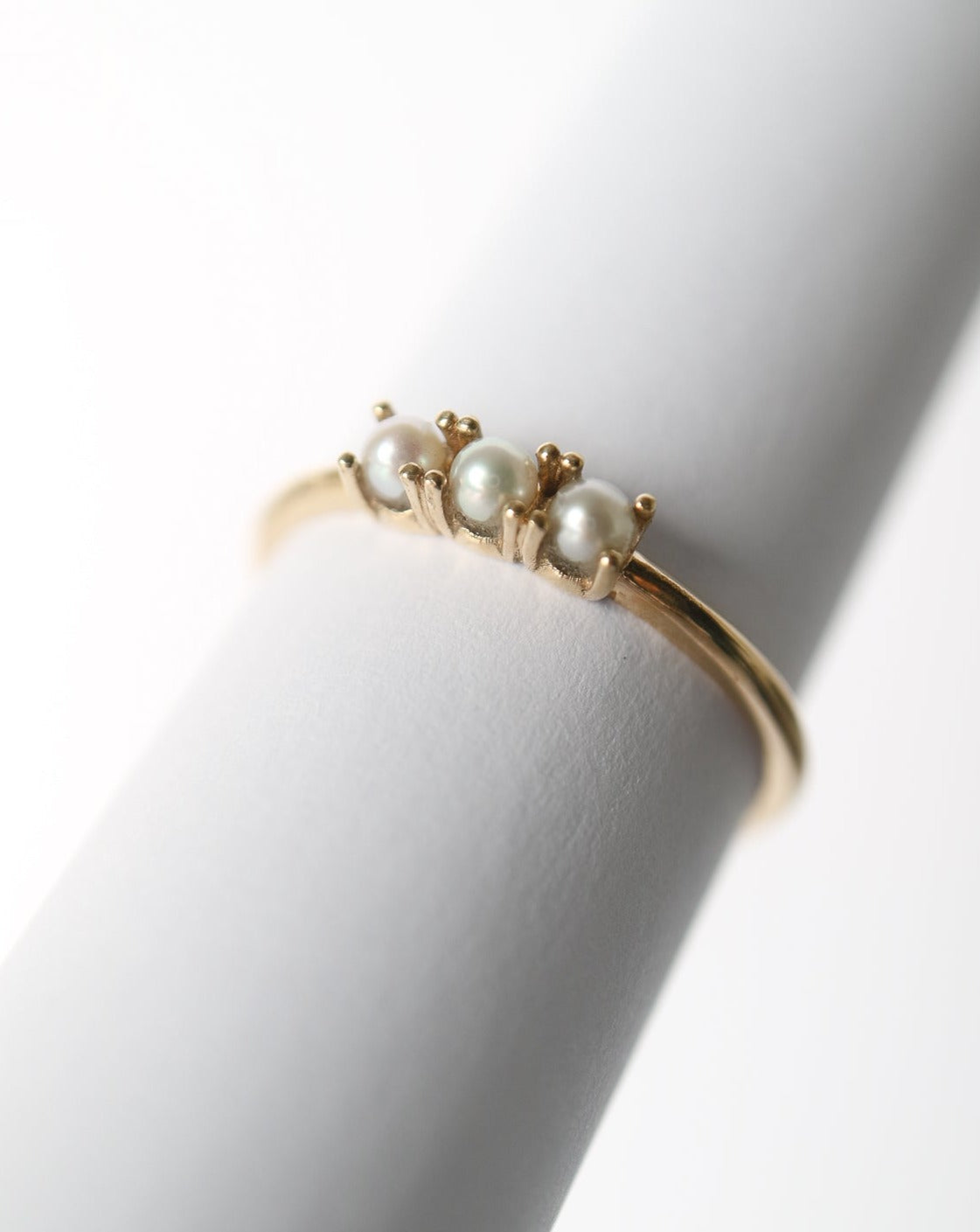 9ct gold Pearl Trinity Ring from Biophilia Jewellery
