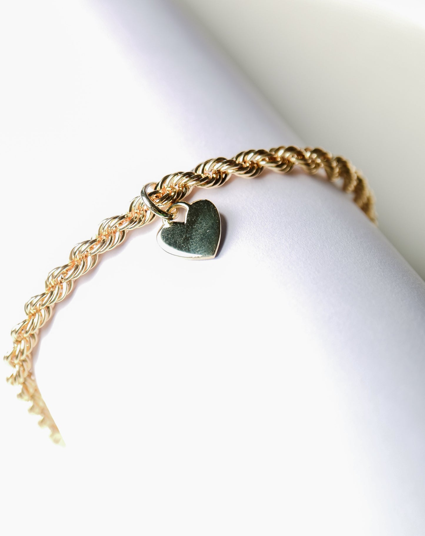 9ct gold chunky rope bracelet with heart charm