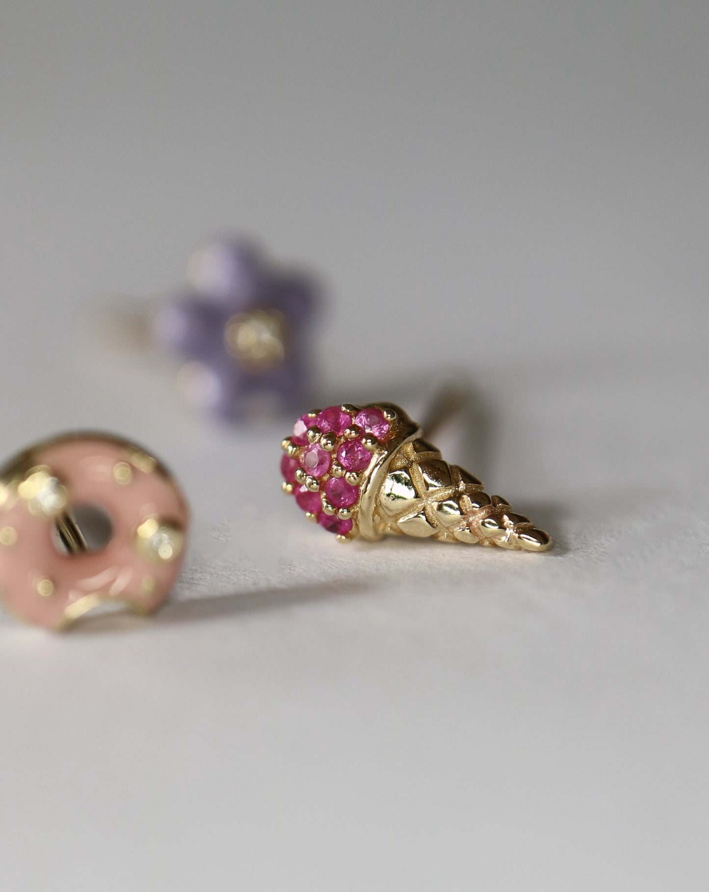 9ct gold and pink sapphire ice cream stud earrings