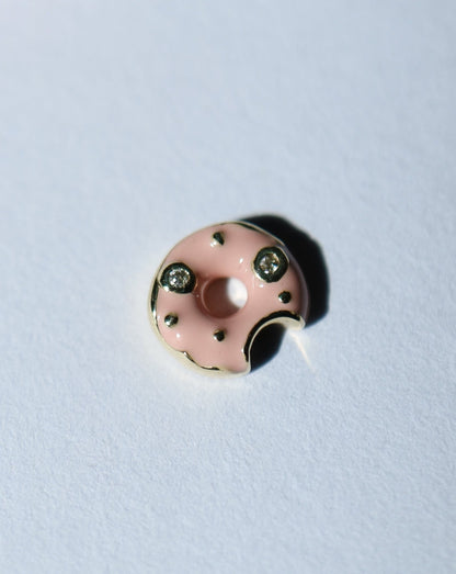 9kt gold and diamond enamel glazed donut stud earrings
