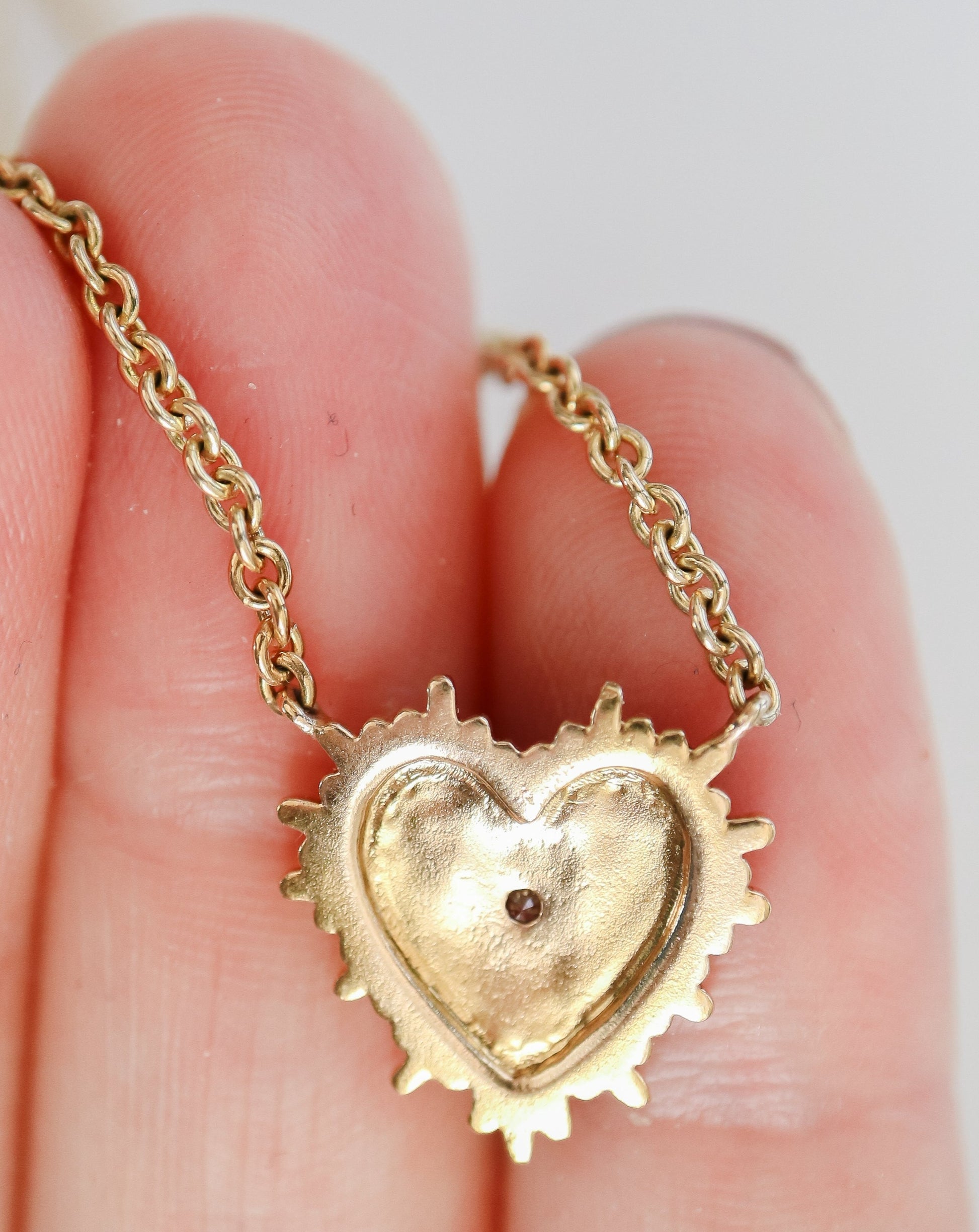 9kt gold and diamond heart art deco pendant