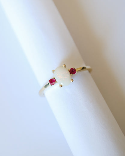 9kt Gold Opal and Ruby Josie Ring
