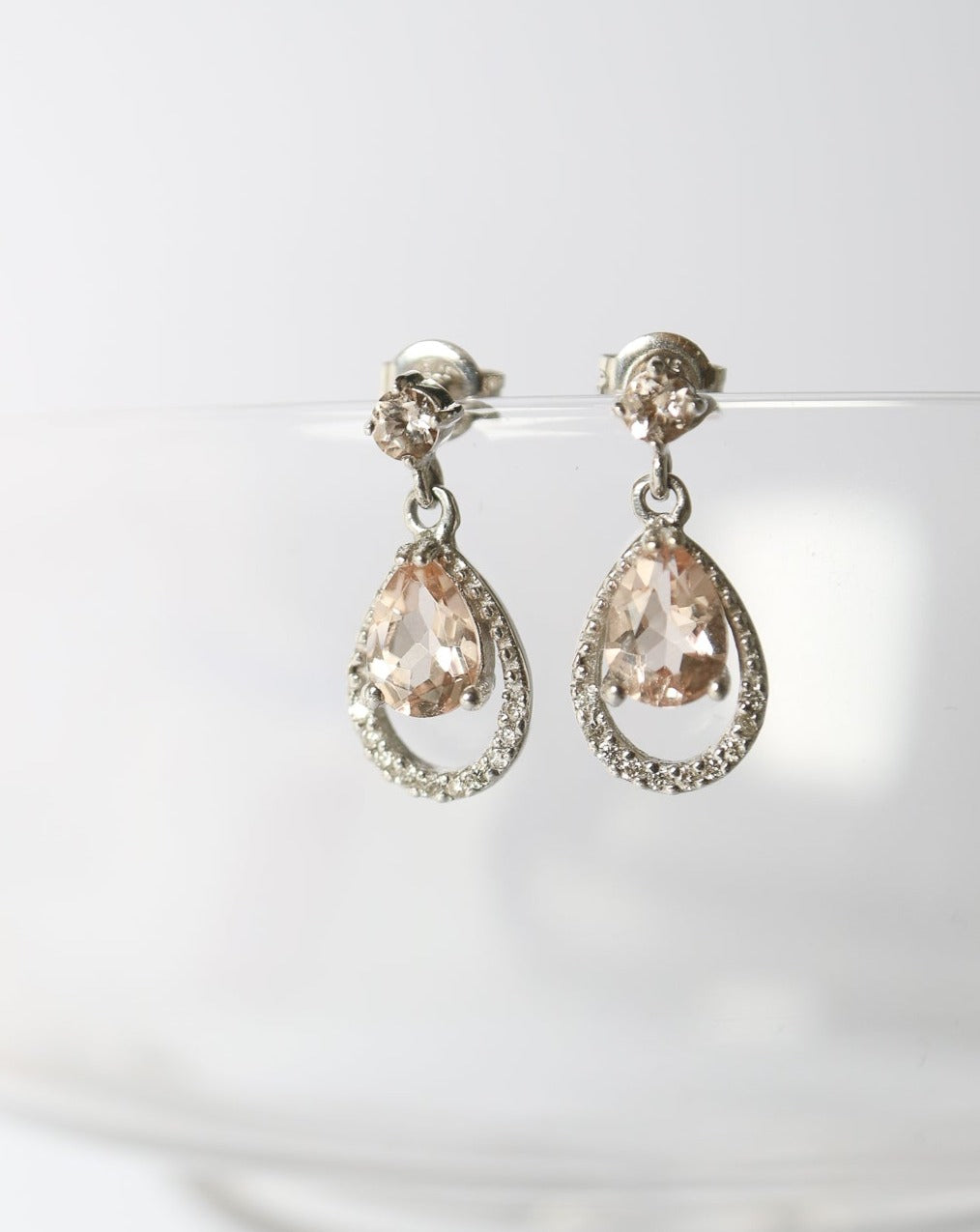 9kt white gold Morganite and Diamond Drop Earrings Bridal by Collective & Co Jewellery South Africa