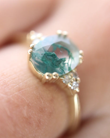 9kt gold ring with Moss Agate and Diamonds by Collective & Co Jewellery