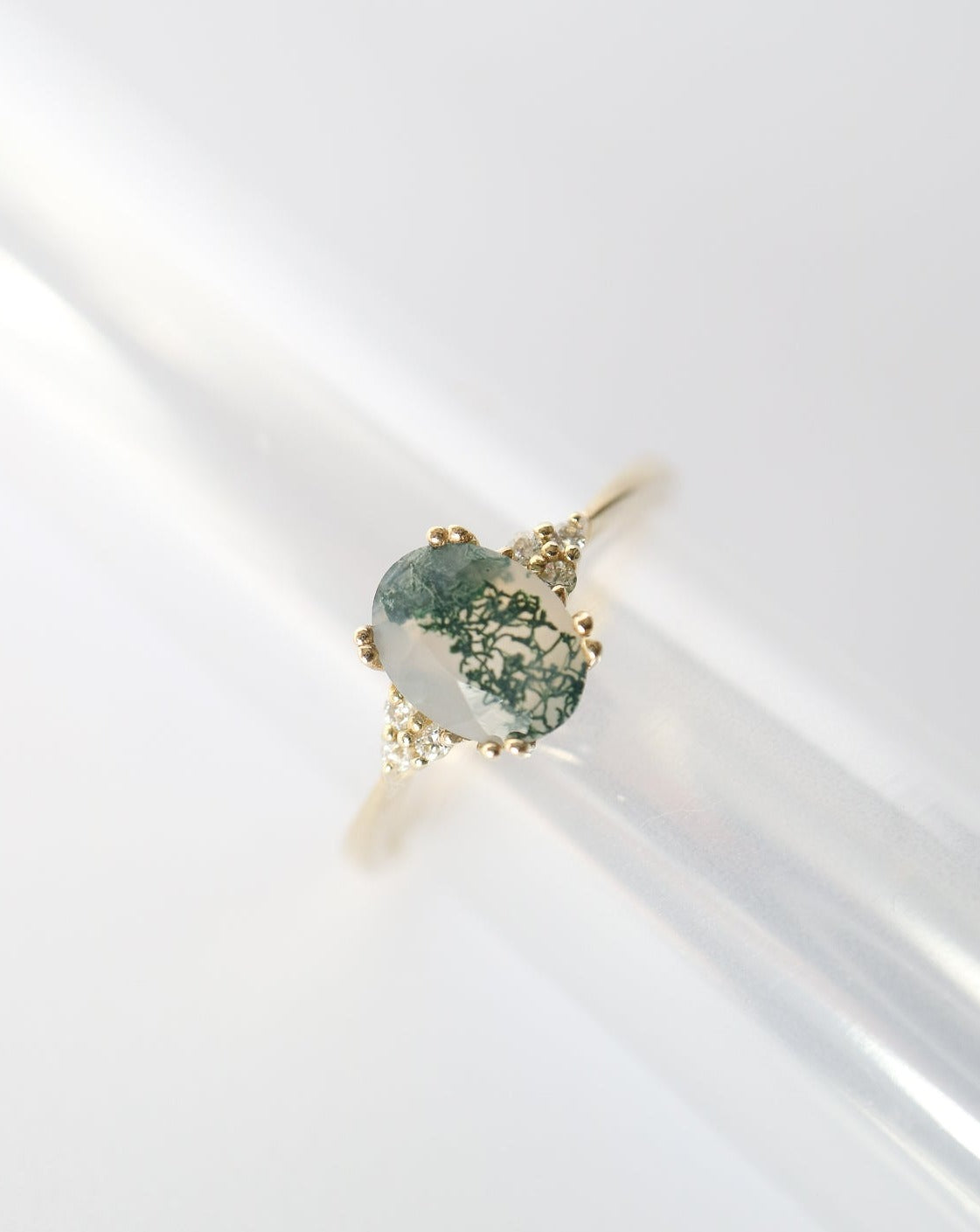 9kt gold ring with Moss Agate and Diamonds by Collective & Co Jewellery