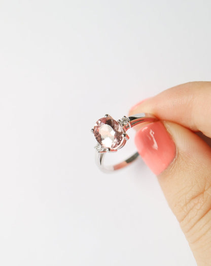 9kt white gold Oval Pink Morganite and Diamond Engagement Ring by Collective & Co Jewellery