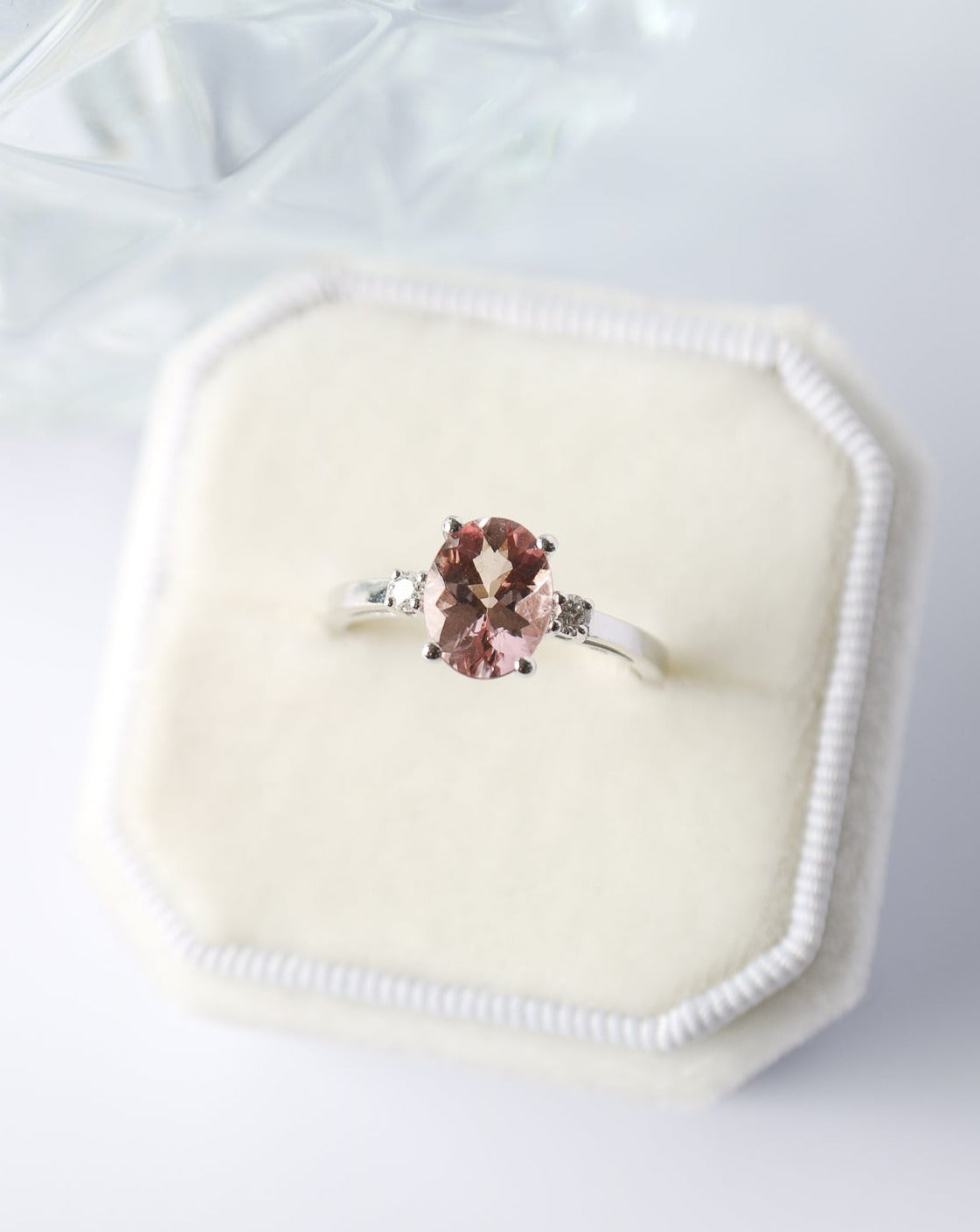 9kt white gold Oval Pink Morganite and Diamond Engagement Ring by Collective & Co Jewellery