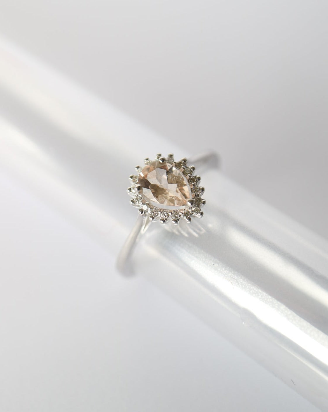 9kt white gold Pear Cut Pink Morganite and Diamond Engagement Ring by Collective & Co Jewellery