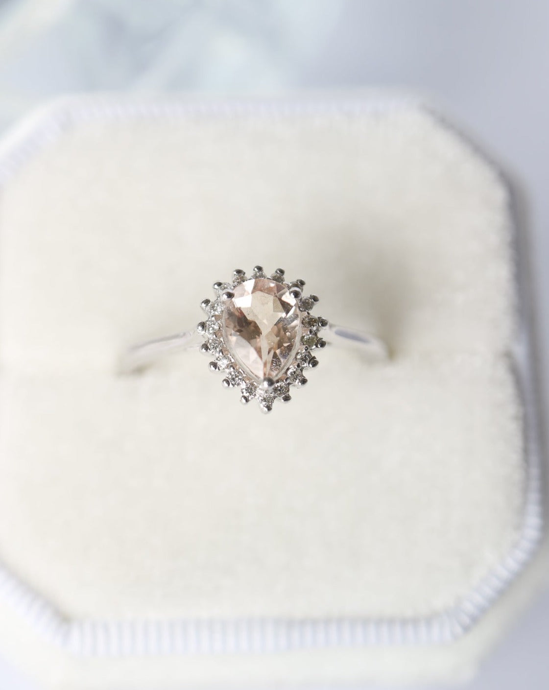 9kt white gold Pear Cut Pink Morganite and Diamond Engagement Ring by Collective & Co Jewellery