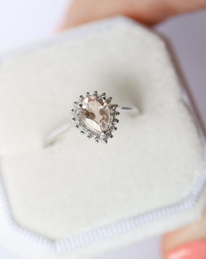 9kt white gold Pear Cut Pink Morganite and Diamond Engagement Ring by Collective & Co Jewellery