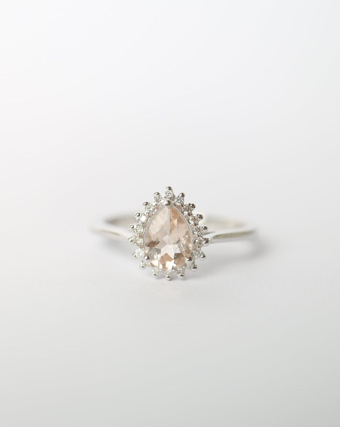 9kt white gold Pear Cut Pink Morganite and Diamond Engagement Ring by Collective & Co Jewellery