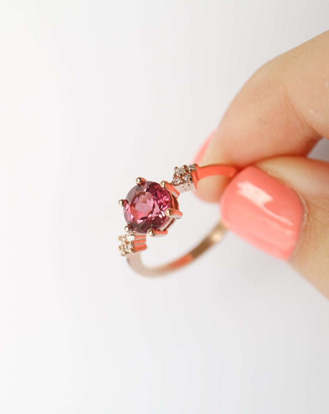 9kt rose gold engagement ring with pink tourmaline