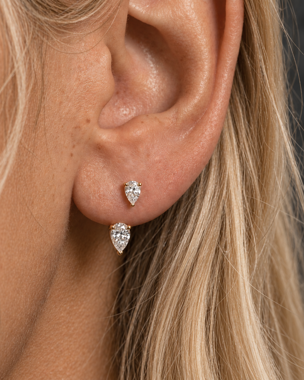 9kt gold lab diamond ear jackets with pear-cut diamonds