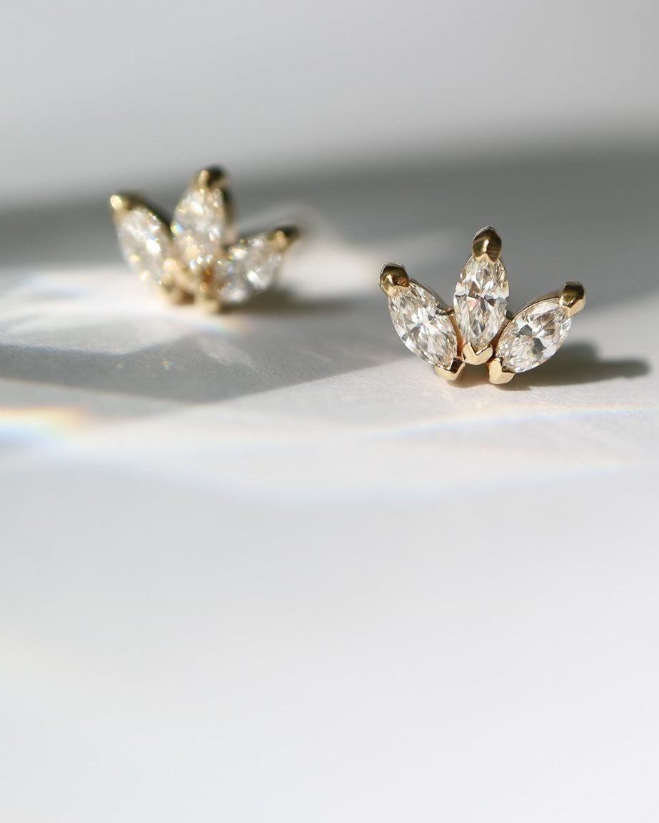 9kt gold and diamond lotus stud earrings