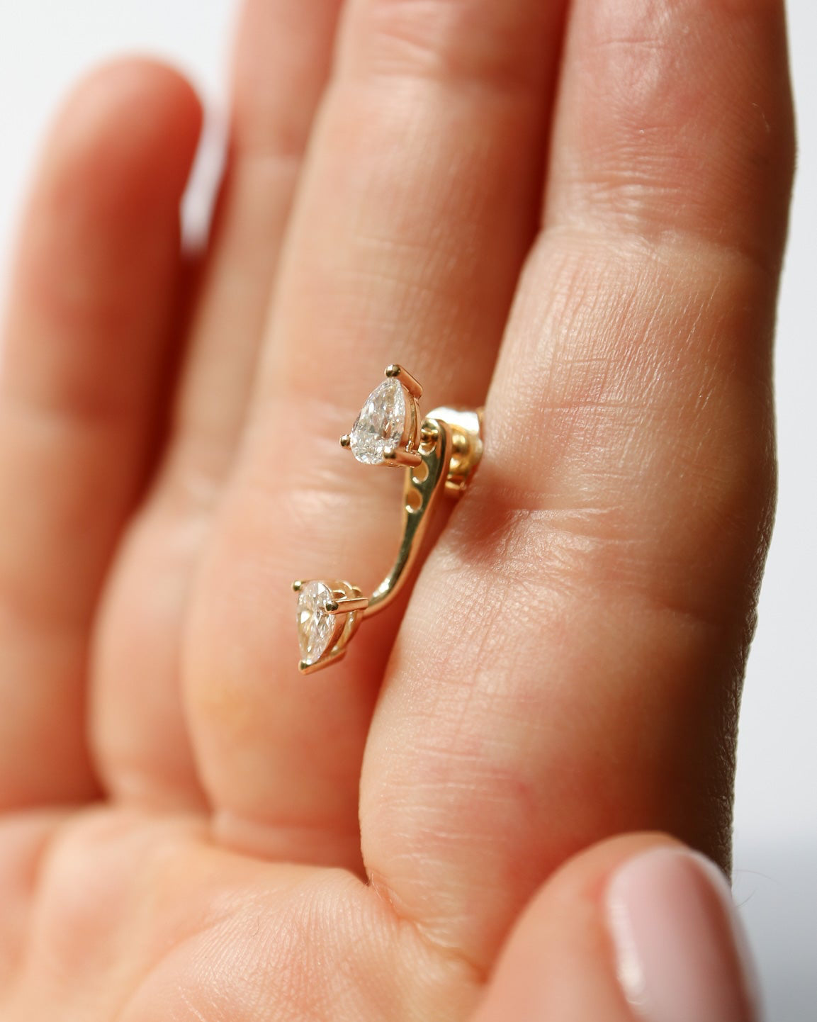9kt gold lab diamond ear jacket with three adjustable positions