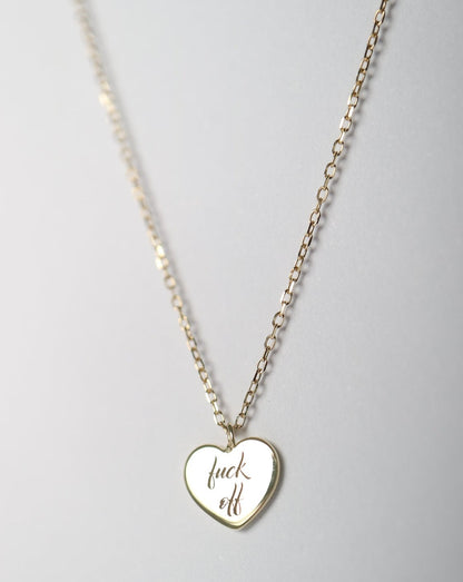 9kt gold Heart Pendant with "fuck off" engraved d
