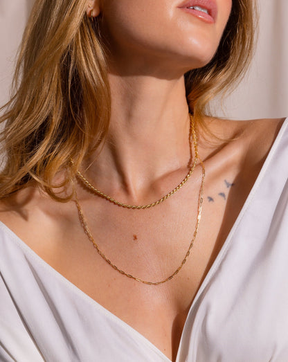 9ct gold Rope Chain on female model neck