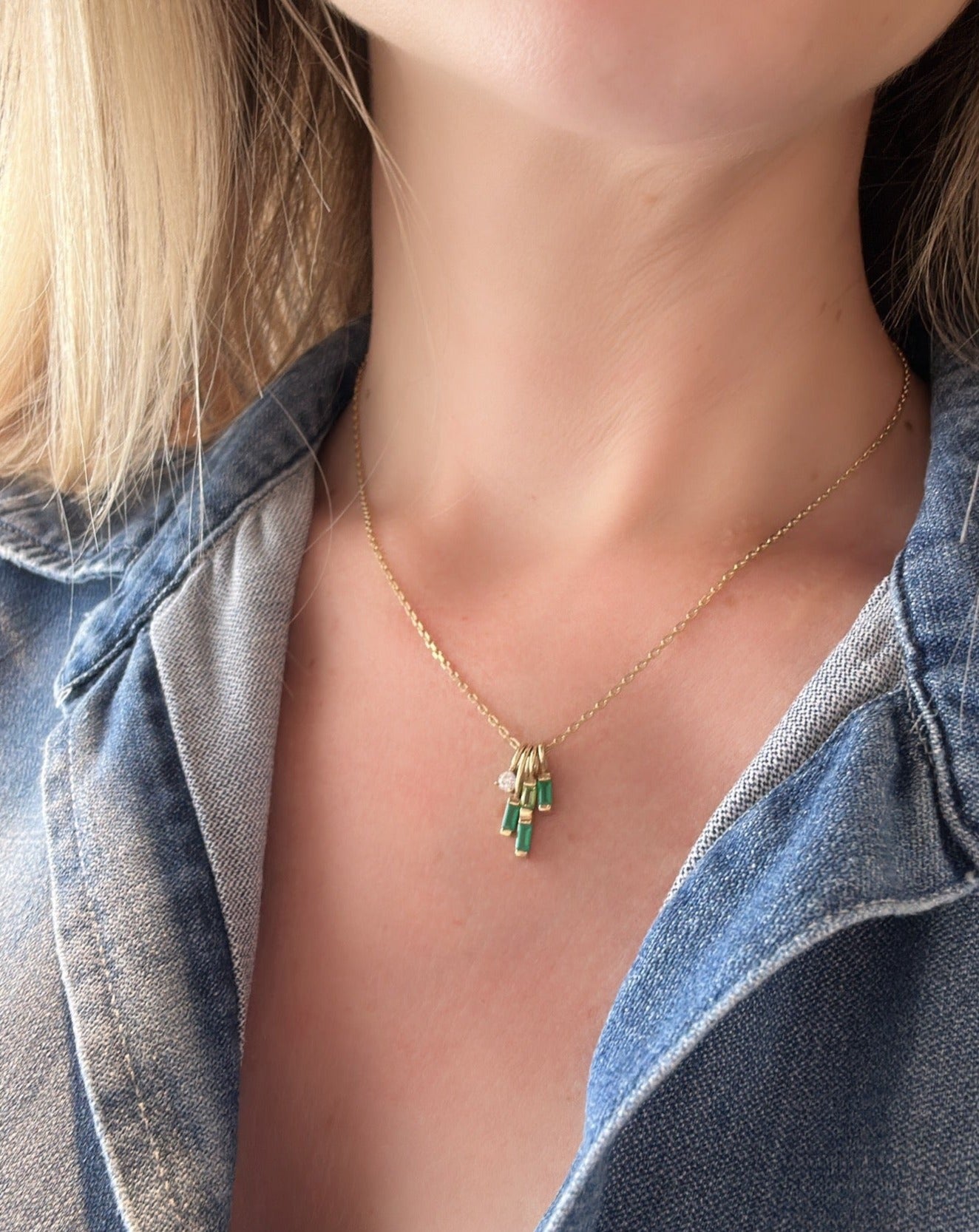 9ct gold pendant with green onyx, green tourmaline and white moissanite