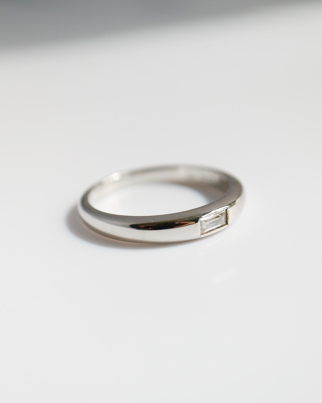 Baguette moissanite ring in sterling silver minimalist band