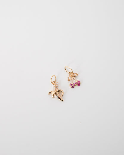 Cherry charm in 9ct gold with banana charm in 9ct gold