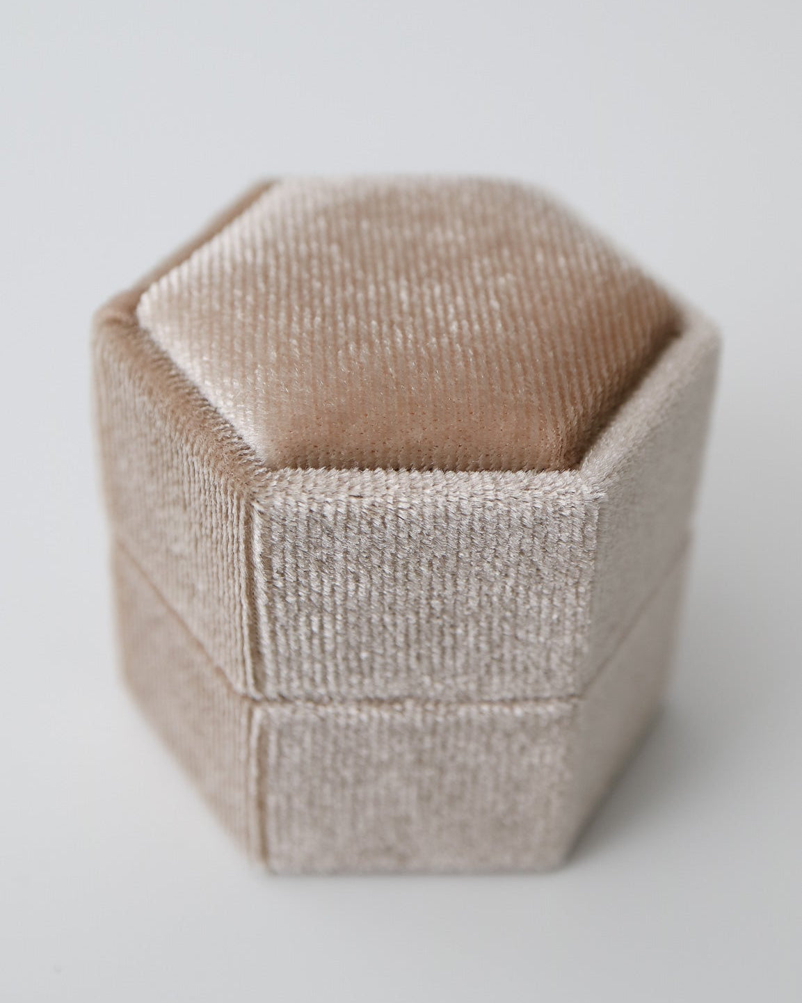 Beige hexagonal Velvet Ring Box