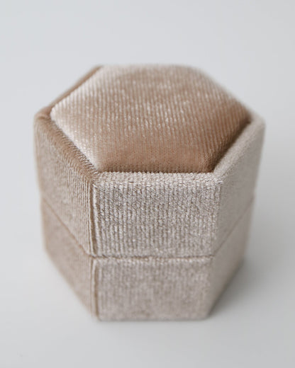 Beige hexagonal Velvet Ring Box